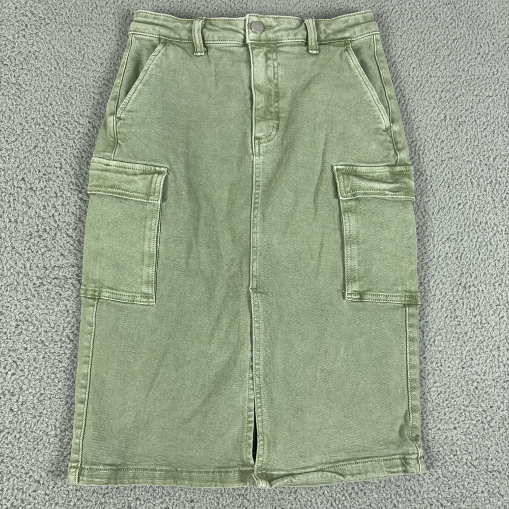 Risen Jeans Skirt Womens Medium‎ Green Denim Pencil Straight Cargo Long Casual